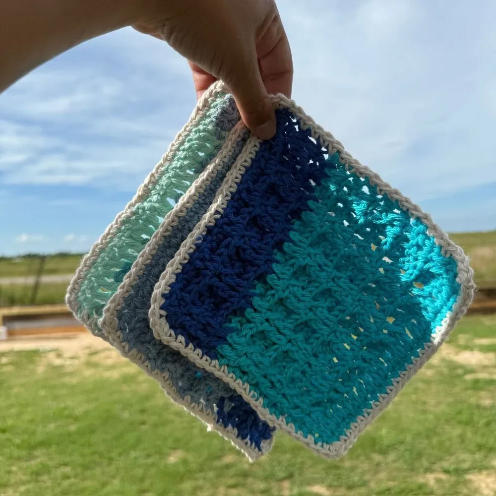 🌊 Coastal Blues Handmade Crochet Dishcloth Set 🌊
